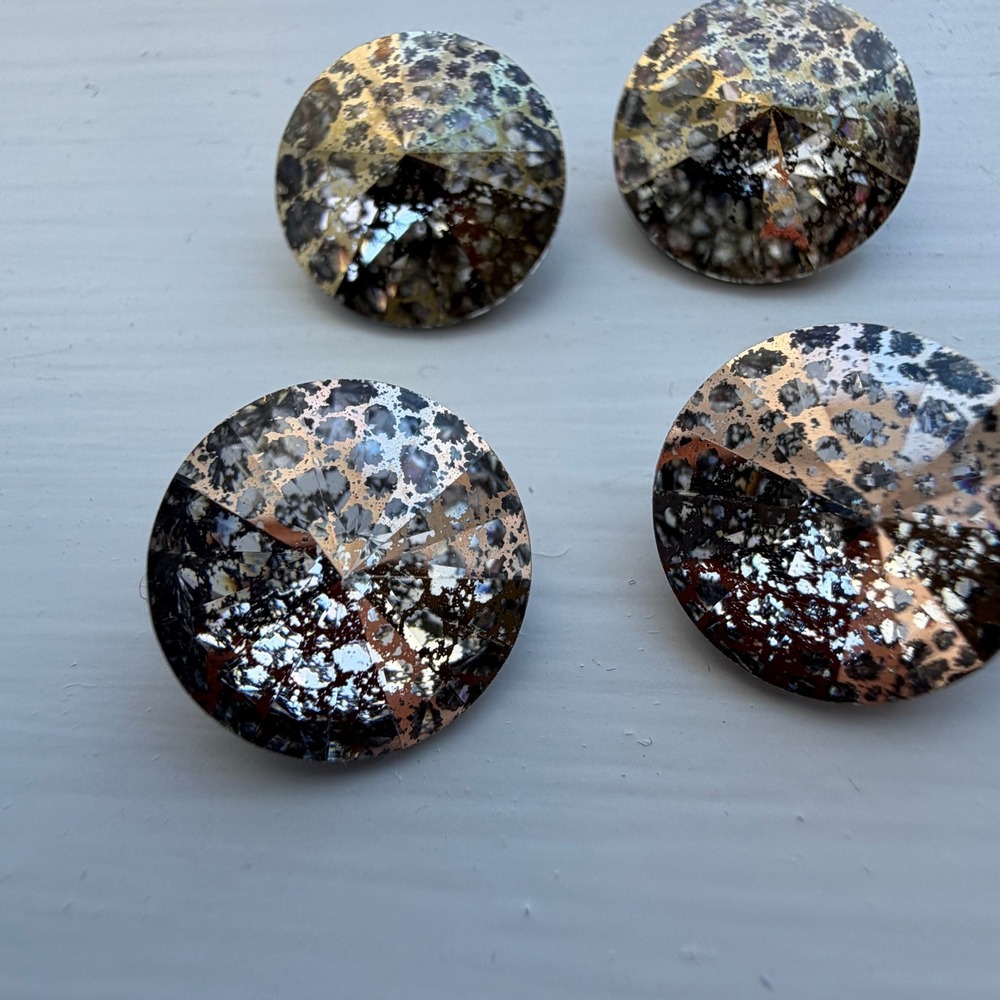 New Austrian Faceted 14mm Crystals Bronze Silver Art Deco Glam Lot of 4